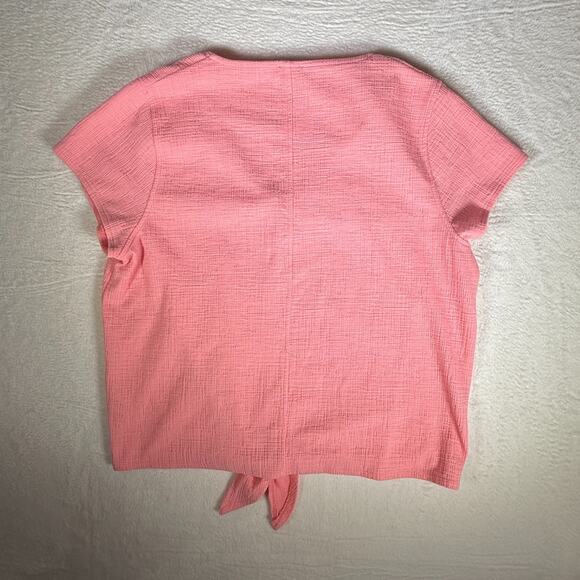 J Crew Size XL Pink V NeckTie Front Textured Stretch Boho Modern Bohemian Casual - Picture 5 of 7